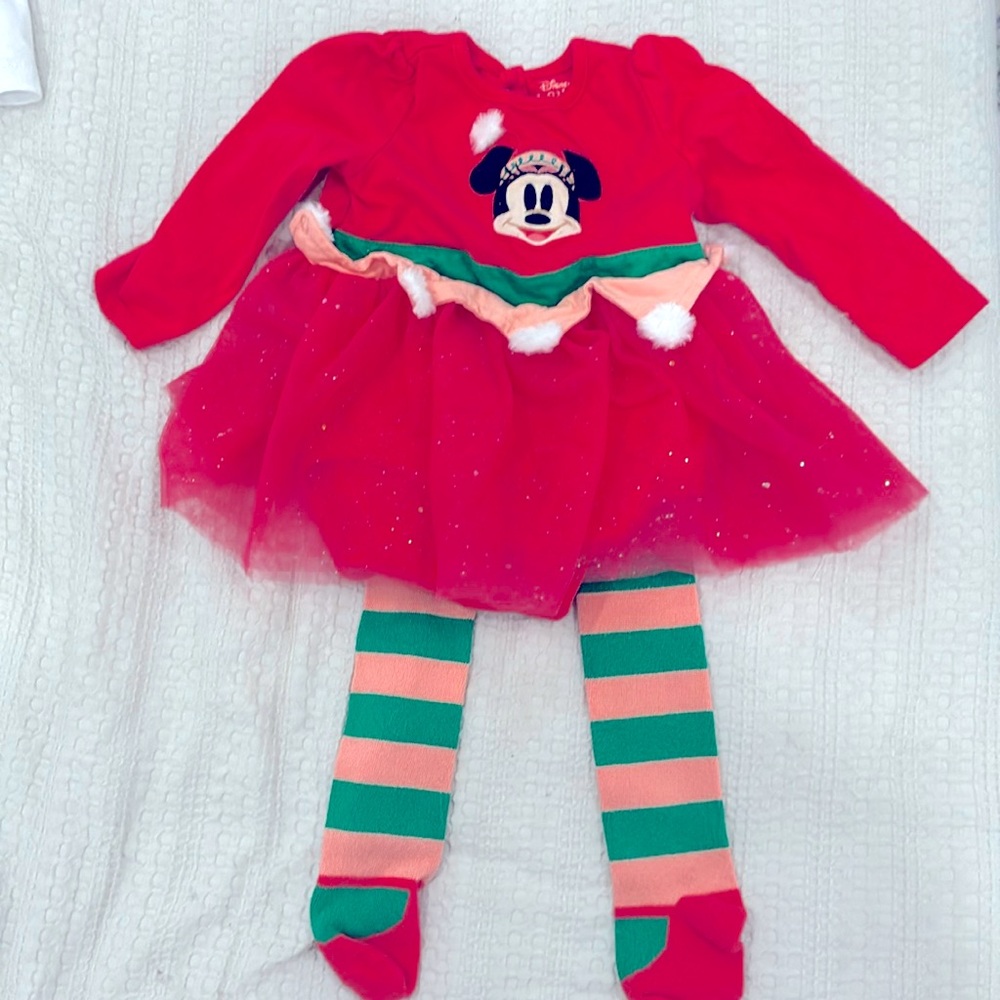 Disney Pink and Green Minnie Mouse Dress / Onesie with Leggings